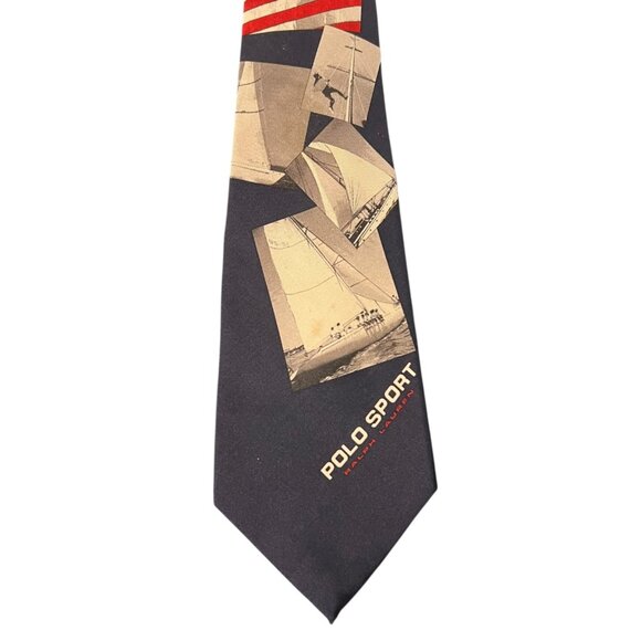 Vintage Ralph Lauren Polo Sport Silk Tie Sailing Nautical Rare Handmade In USA